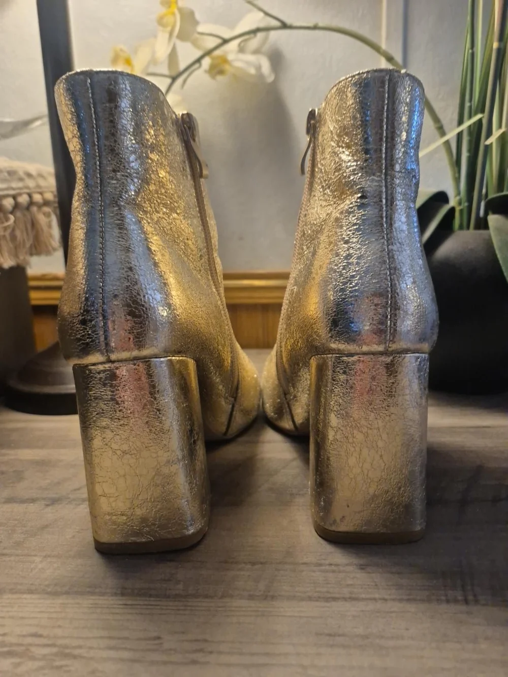 ShuShop Gold Metallic Pointed Ankle Booties